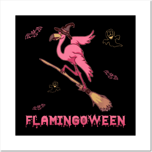 Flamingoween Shirt Funny Flamingoween Witch Halloween Posters and Art